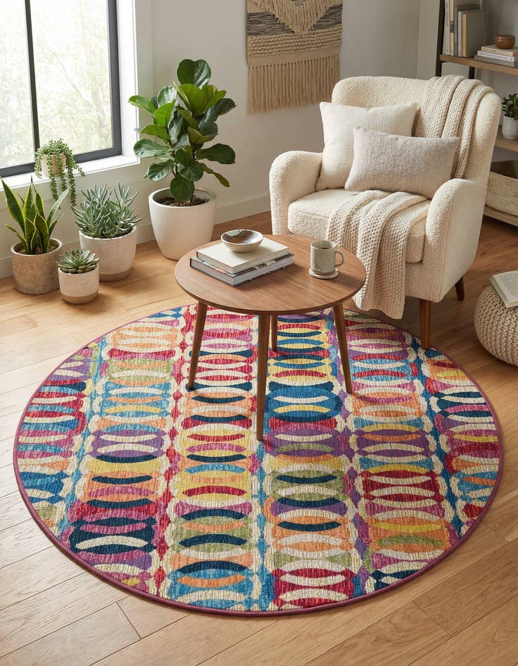 Detail image of  4' x 4'  Washable Modern Indoor / Outdoor Round Rug