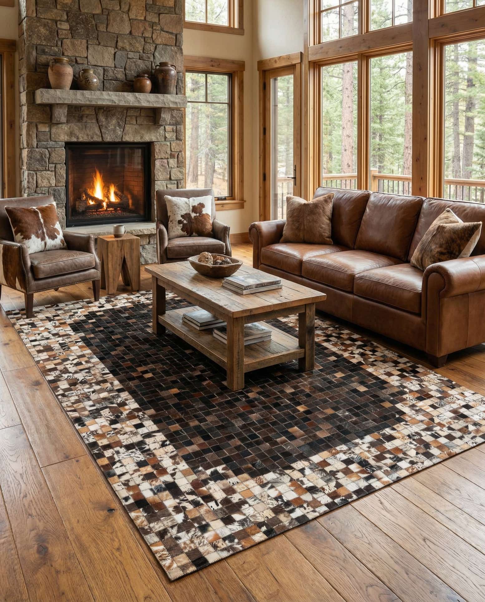5' 2 x 8' Cowhide Leather Rug