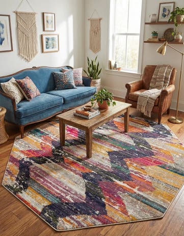 7' 10 x 7' 10 Washable Vivid Octagon Rug