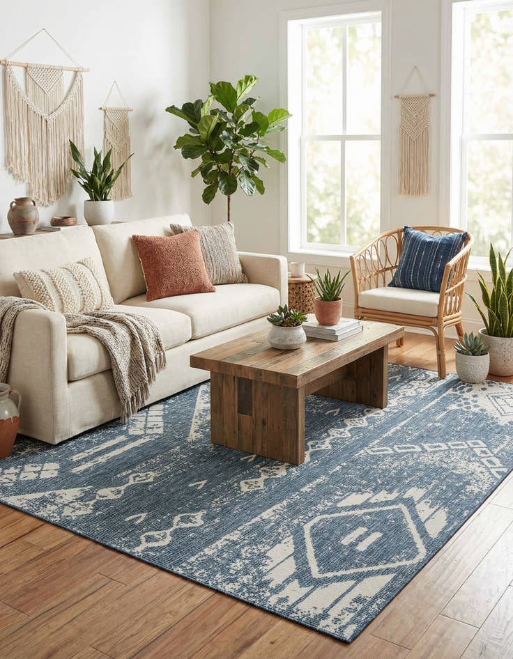 Detail image of 7' x 10'  Washable Bohemian Indoor / Outdoor Rug