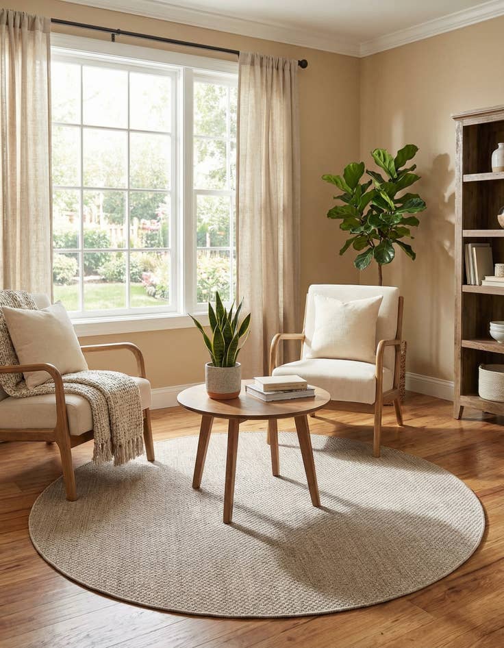 Detail image of 6' 1 x 6' 1  Washable Solid Indoor / Outdoor Round Rug