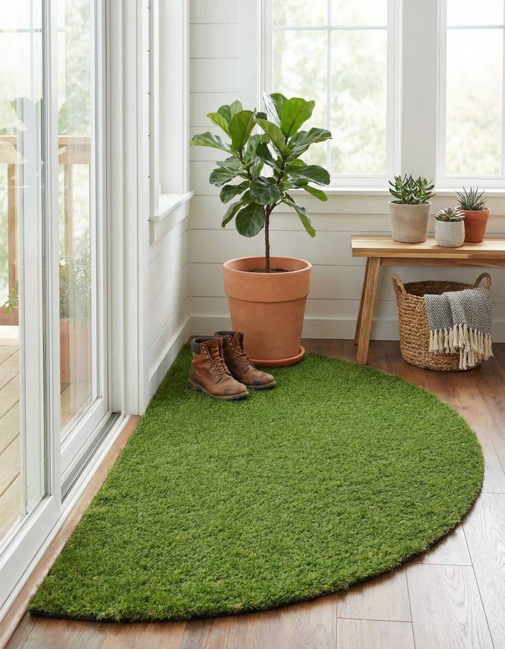 Detail image of 3' x 6'  Washable Grass Indoor / Outdoor Hearth Rug