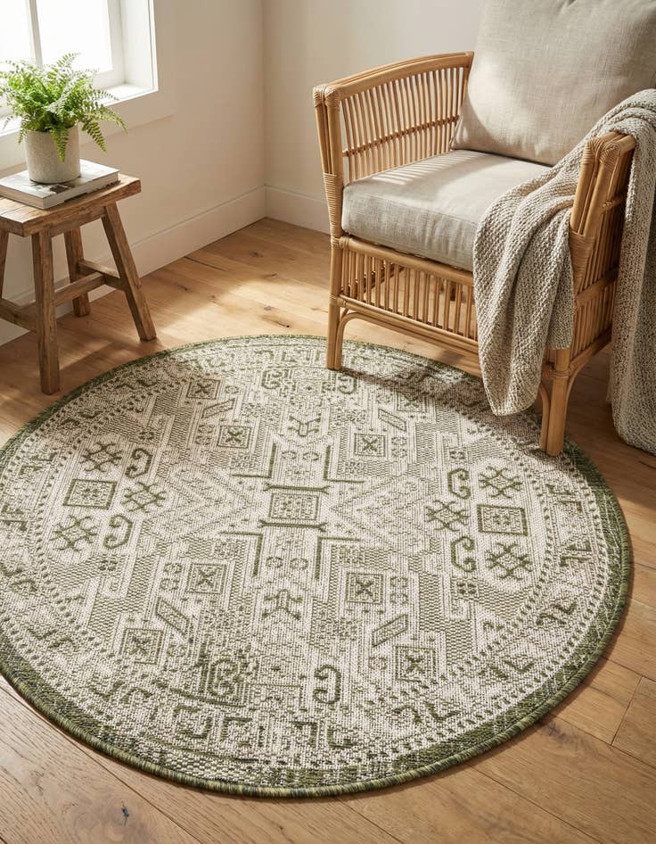 Detail image of 3' x 3'  Washable Aztec Indoor / Outdoor Round Rug