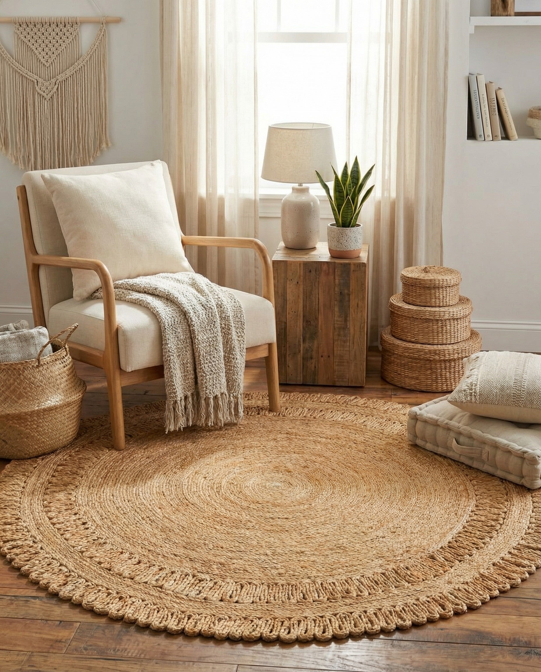 5' 1 x 5' 1 Handmade Braided Jute Round Rug