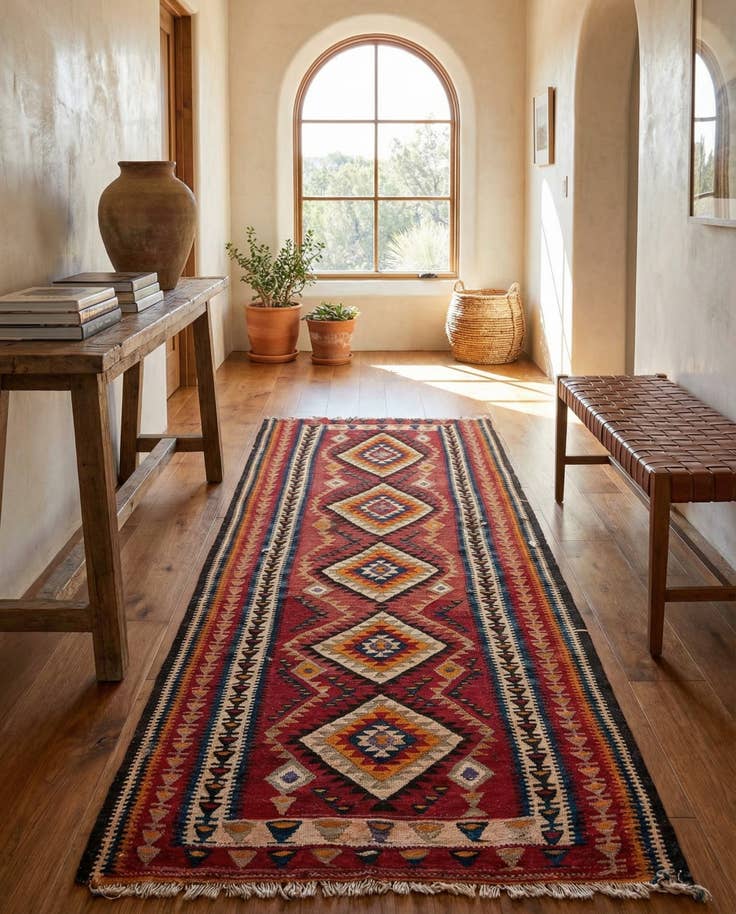Detail image of 4' 5 x 9' 7 Hand Woven Kilim Fars Wool Runner Rug
