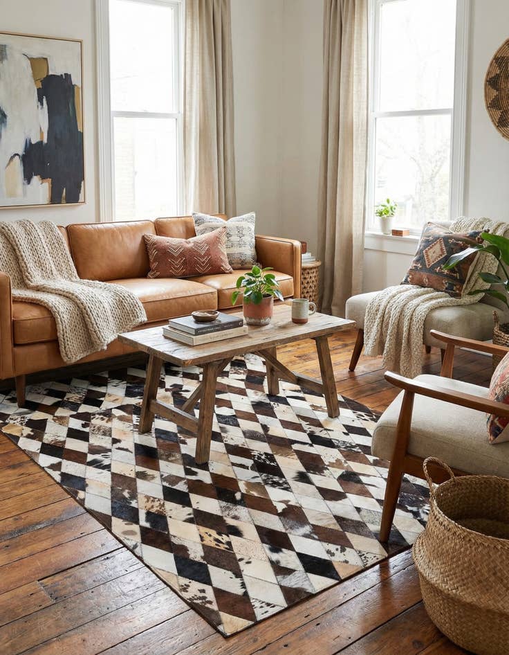 Detail image of 4' 8 x 6' 9 Cowhide Stocks Rug