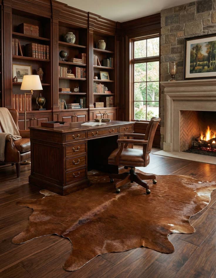 Detail image of 6' 5 x 7' 3 Cowhide Leather Square Rug