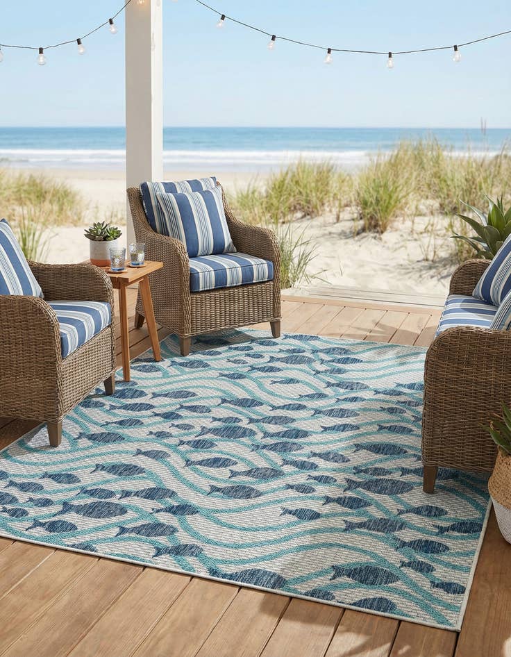 Detail image of 5' 3 x 5' 3  Washable Coastal Indoor / Outdoor Square Rug