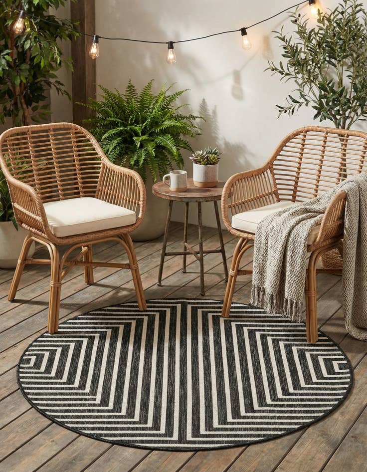 Detail image of 4' x 4'  Washable Modern Indoor / Outdoor Round Rug