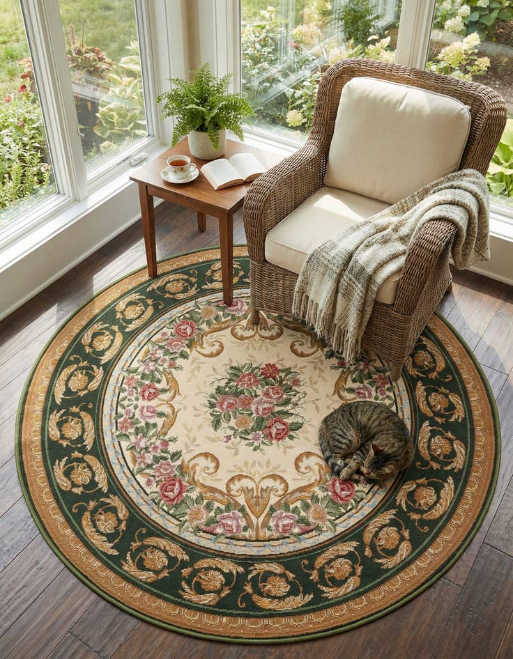 Detail image of 5' x 5' Easy-Clean Traditional Indoor / Outdoor Round Rug