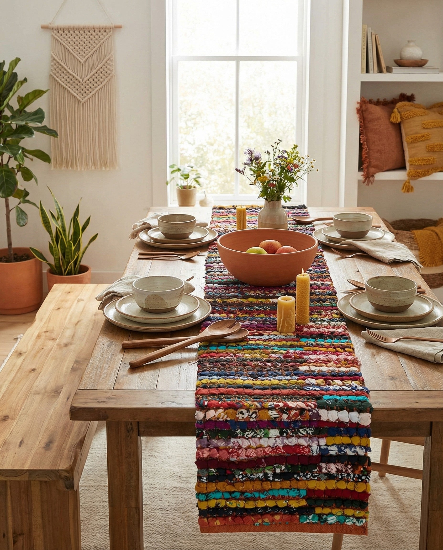  1' 2 x 8'  Hand Braided Chindi Table Runner Rug