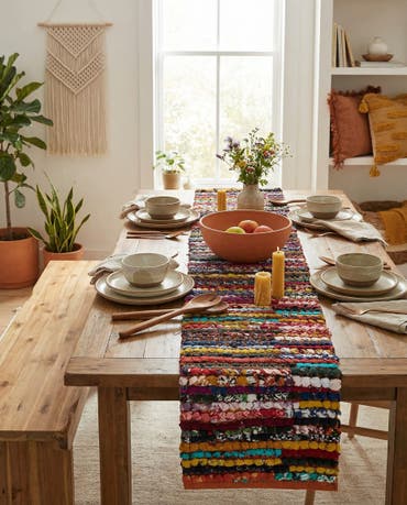  1' 2 x 8'  Hand Braided Chindi Table Runner Rug