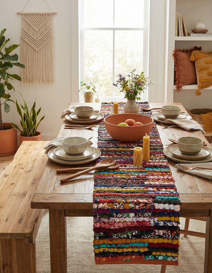 1' 2 x 8' Handmade Braided Chindi Table Ru...