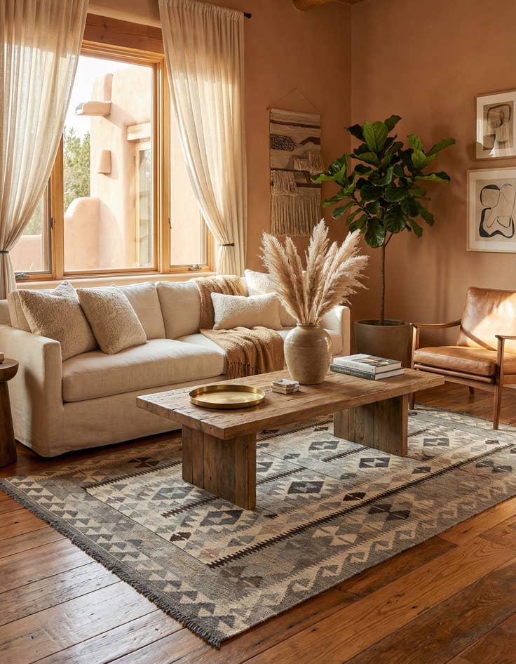 Detail image of 4' 3 x 7'  Hand Woven Kilim Maymana Wool Rug