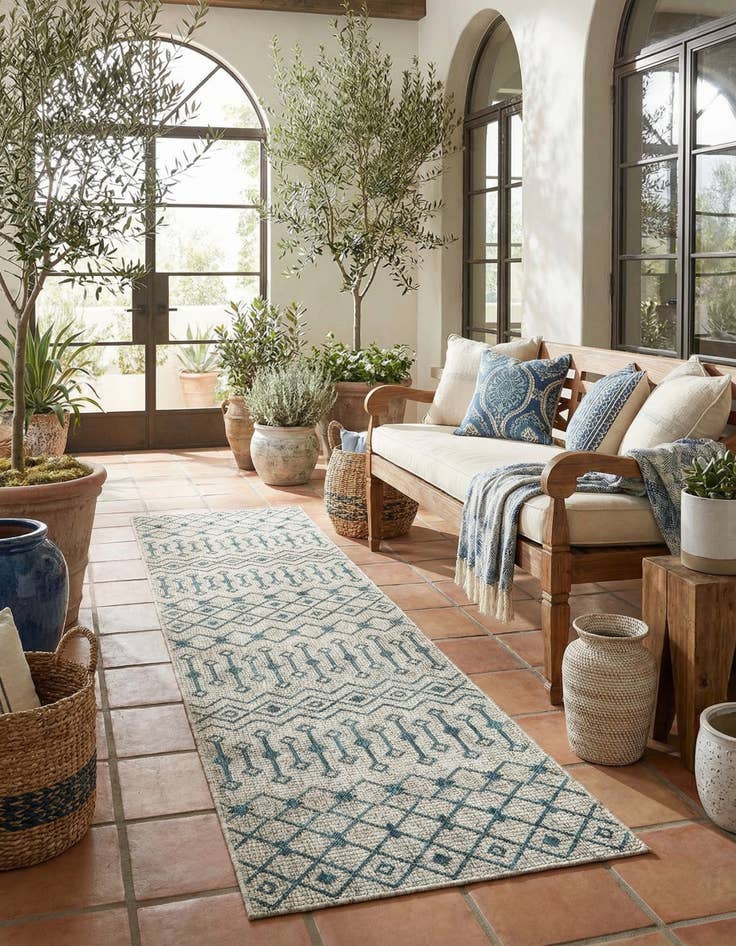 Detail image of 2' x 12'  Washable Trellis Indoor / Outdoor Runner Rug