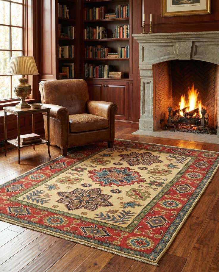 Detail image of 4' 4 x 5' 8 Hand Knotted Kazak Rug