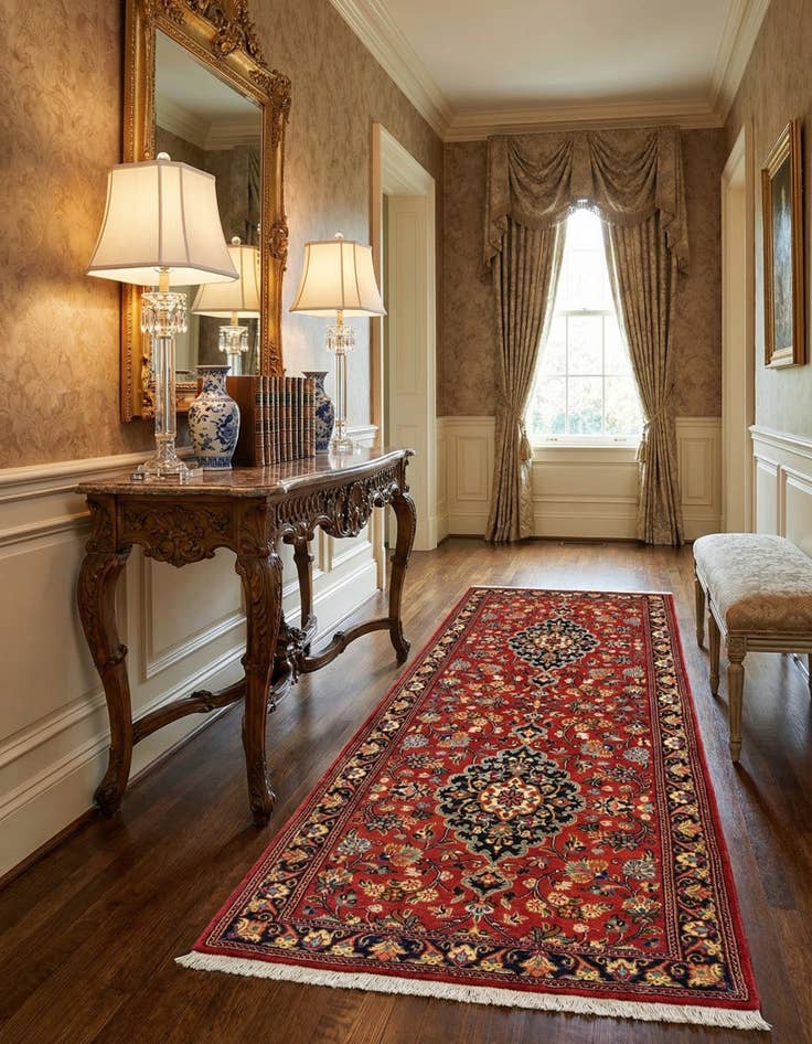 Detail image of  2' 8 x 6' 6  Hand Knotted Qom Persian Runner Rug