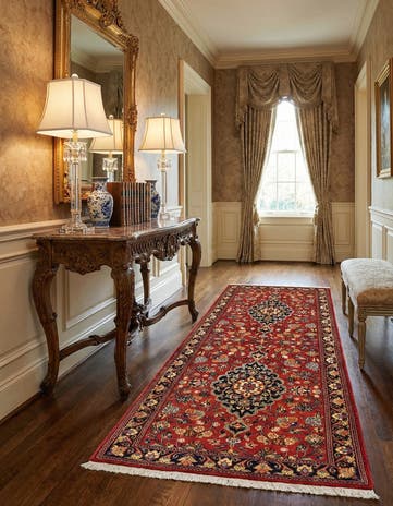 2' 8 x 6' 6 Hand Knotted Qom Persian Runner Rug