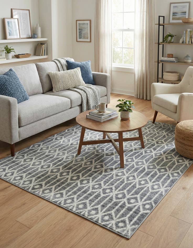 Detail image of  5' 3 x 5' 3 Lattice Trellis Square Rug