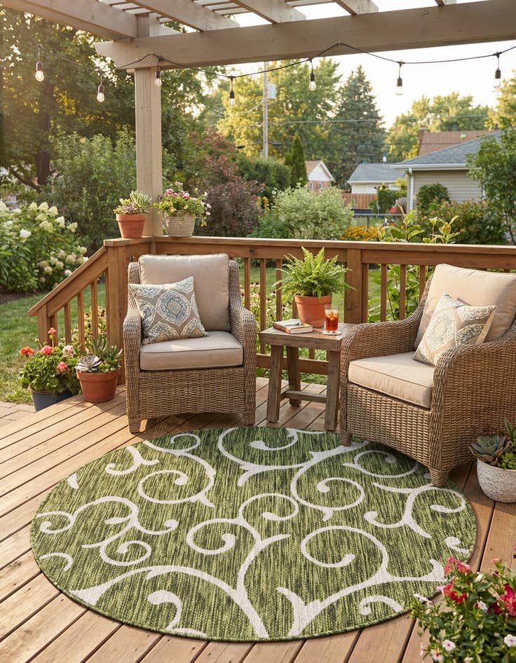 Detail image of  4' x 4'  Washable Botanical Indoor / Outdoor Round Rug