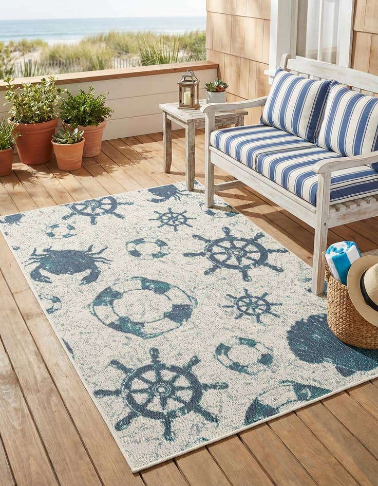 Detail image of 4' x 6'  Washable Coastal Indoor / Outdoor Rug