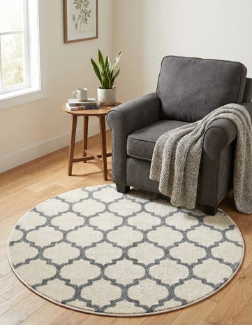 Beige and Gray Lattice Round Rug