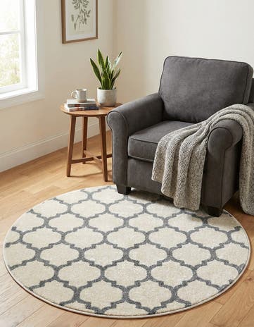 Beige and Gray Lattice Round Rug