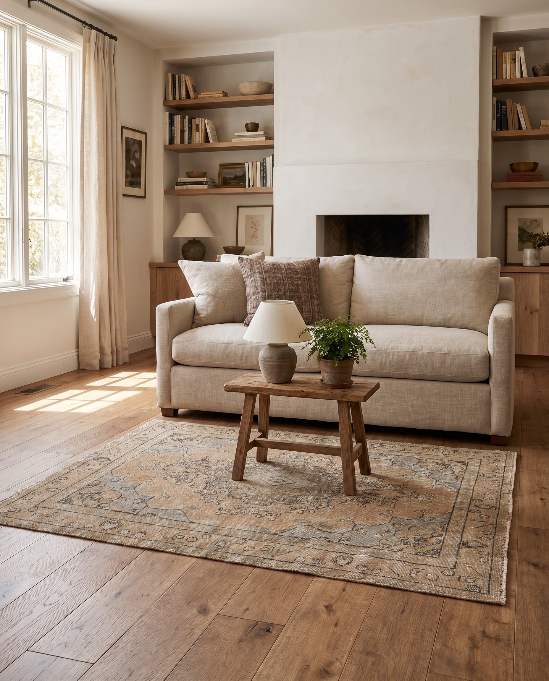 135cm x 175cm Hand Knotted Ultra Vintage Persian Wool Rug