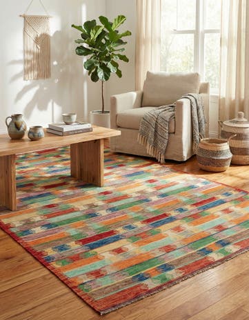 6' 5 x 9' 7 Hand Woven Kilim Modern Wool Rug