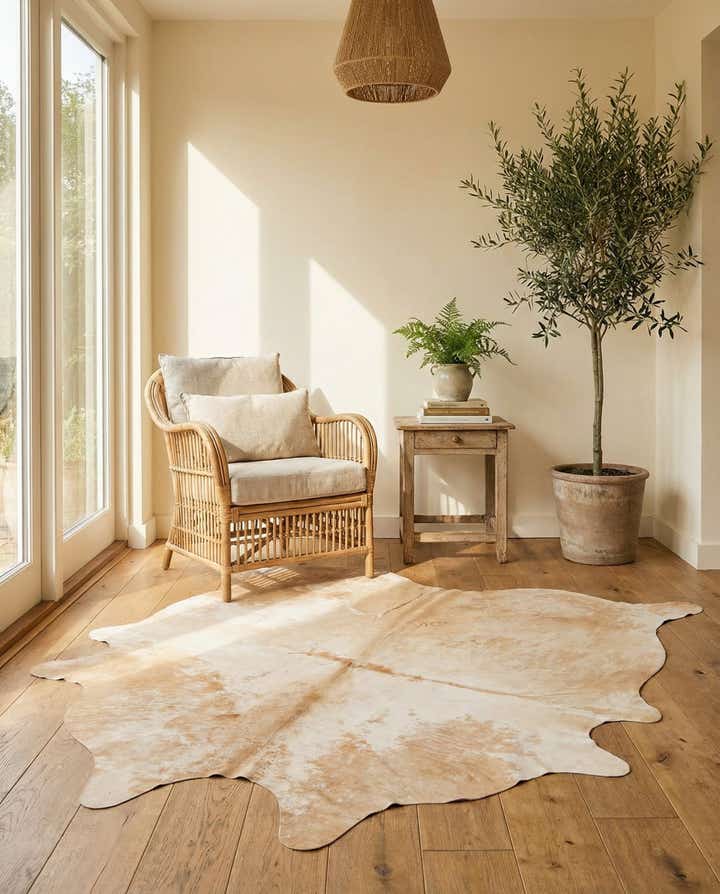 6' 5 x 7' Cowhide Leather Freeform Rug