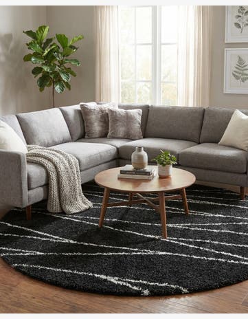 Black and White Serenity Shag Round Rug