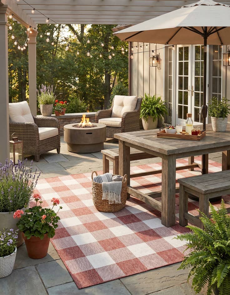 Detail image of 9' x 12'  Washable Checkered Indoor / Outdoor Rug