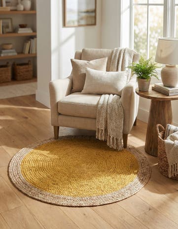 Yellow Handmade Braided Jute Round Rug