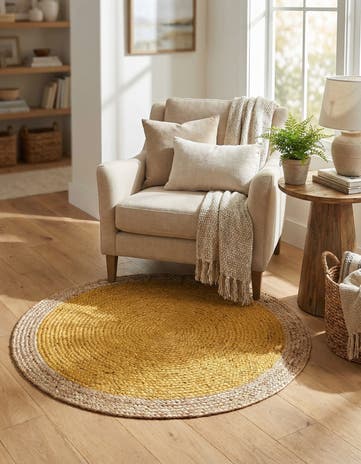 Yellow Handmade Braided Jute Round Rug