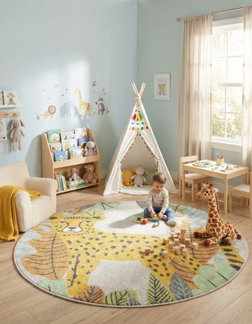 5' 3 x 5' 3 Leopard Whimsy Kids Round Rug