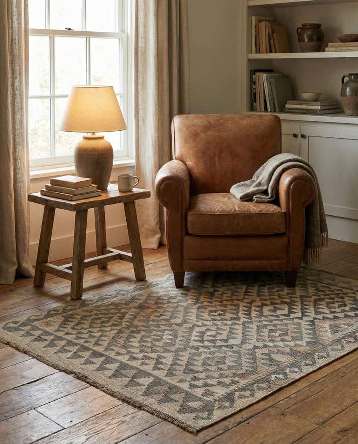 3' 8 x 4' 7 Hand Woven Kilim Maymana Wool Rug