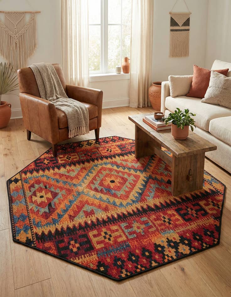 Detail image of  4' x 4'  Washable Tribal Indoor / Outdoor Octagon Rug