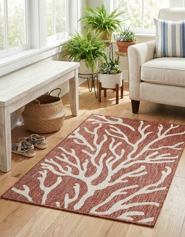 Rust Red Easy-Clean Coastal Indoor / Outdoor Rug