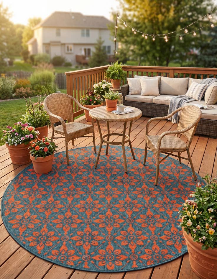 Detail image of 6' x 6'  Washable Trellis Indoor / Outdoor Round Rug