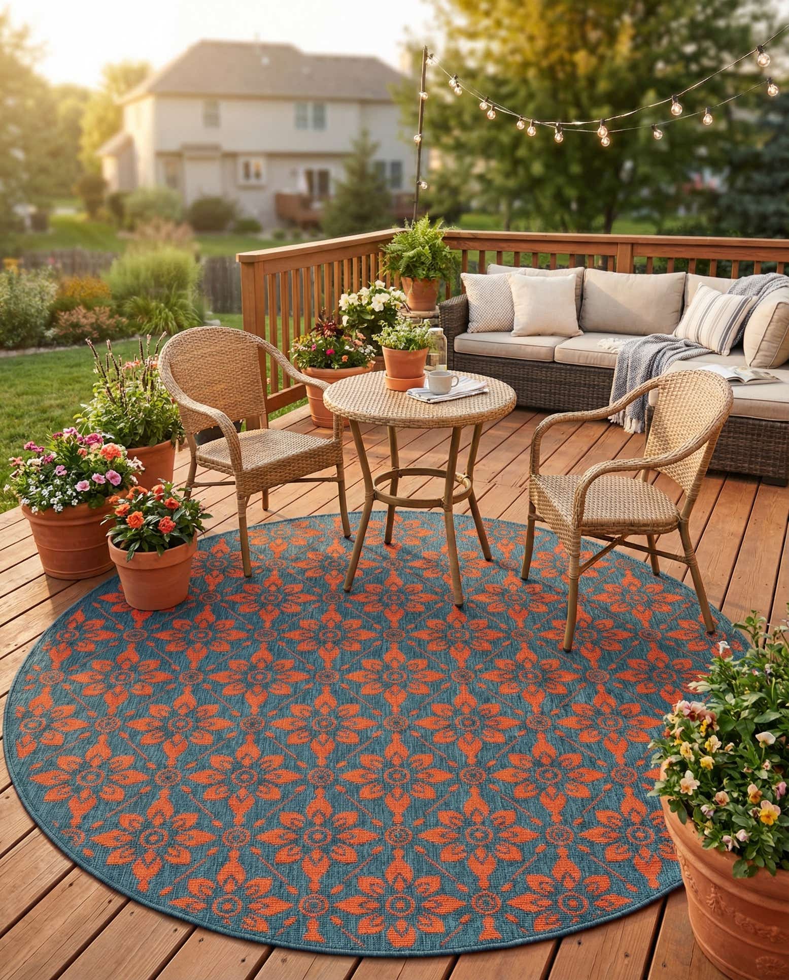 6' x 6' Easy-Clean Trellis Indoor / Outdoor Round Rug