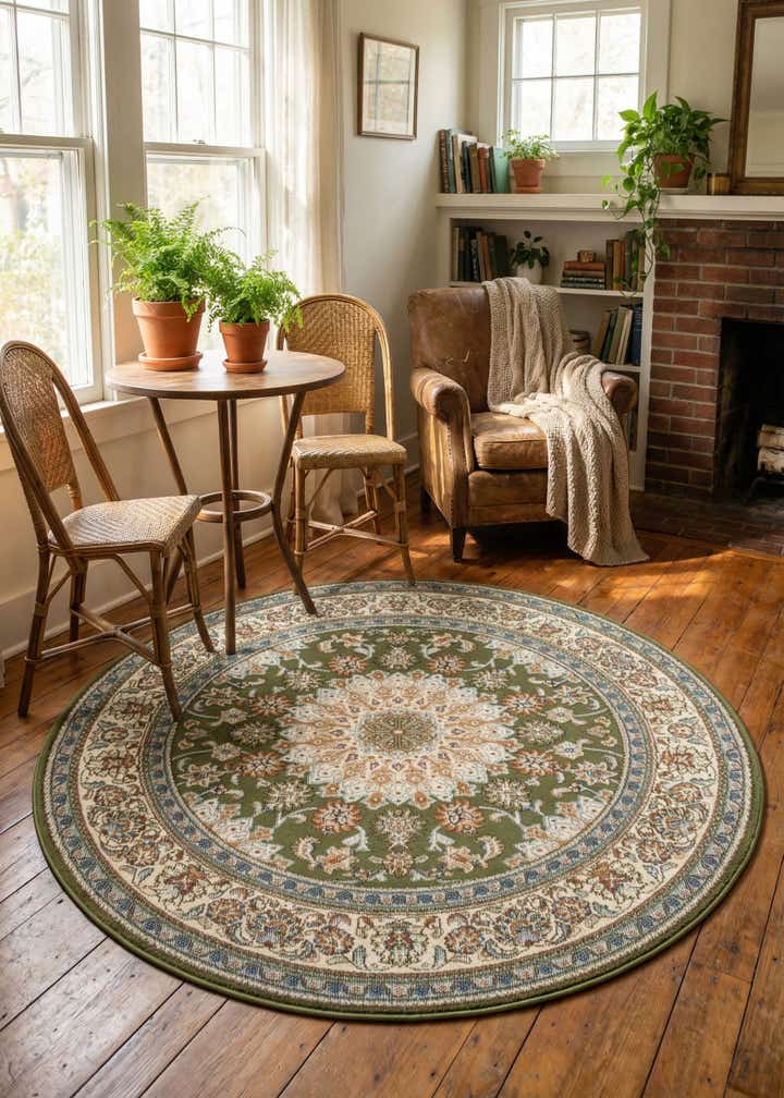 4' 1 x 4' 1 Easy-Clean Traditional Indoor / Outdoor Round Rug