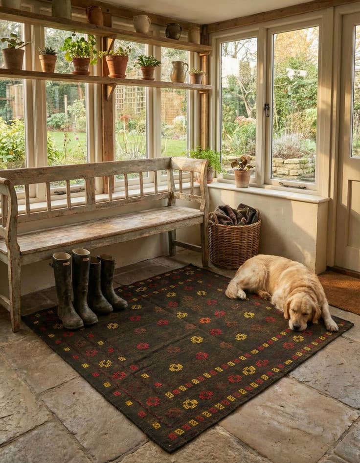 Detail image of 4' 3 x 4' 4  Hand Knotted Sumak Wool Square Rug