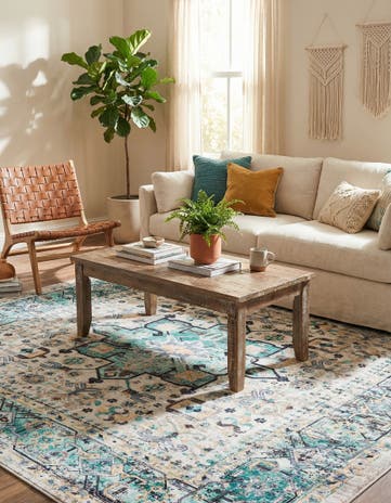 Aqua Green Washable Yara Square Rug