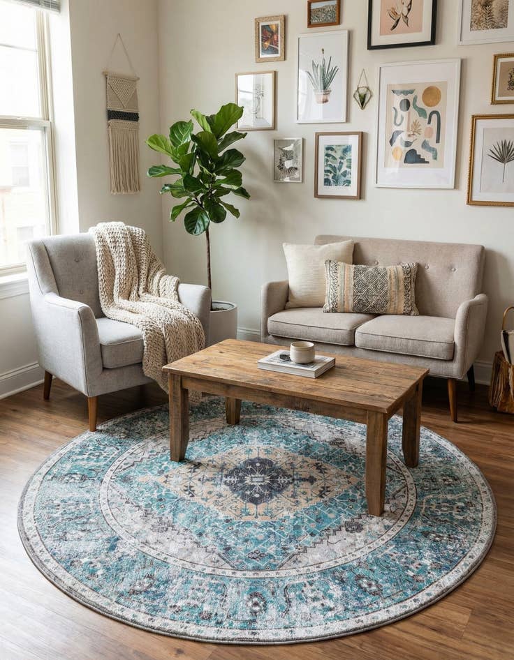 Detail image of  4' x 4'  Washable Yara Round Rug