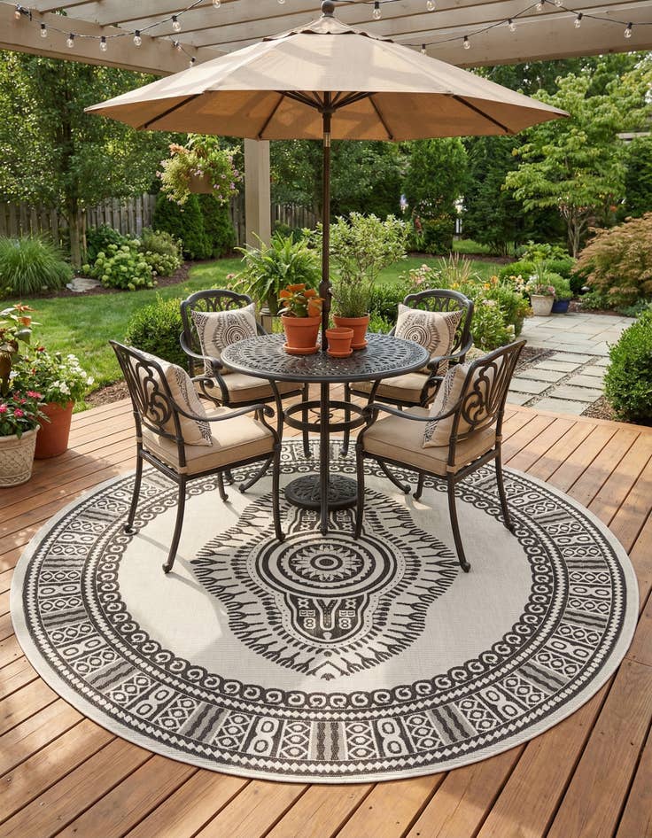 Detail image of  13' x 13'  Washable Traditional Indoor / Outdoor Round Rug