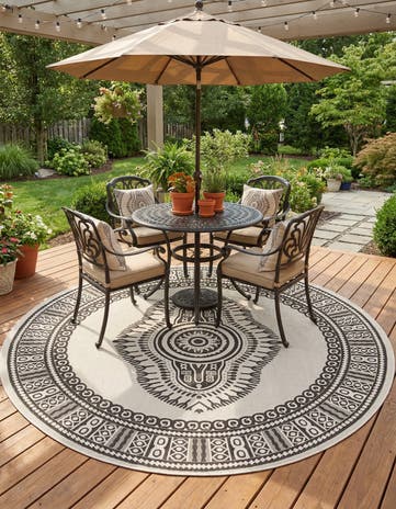 13' x 13' Easy-Clean Traditional Indoor / Outdoor Round Rug