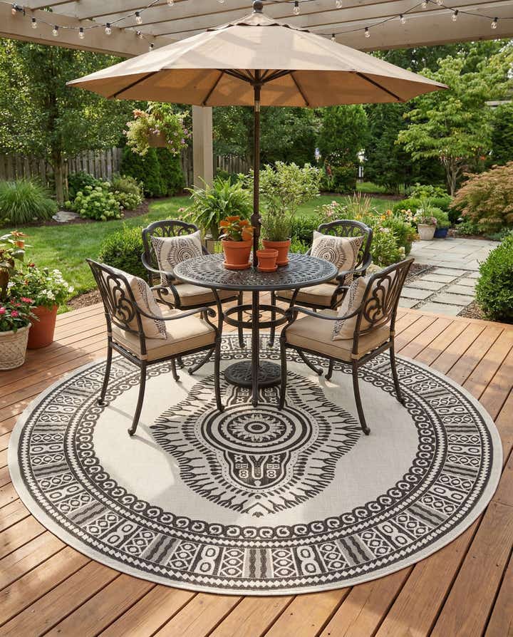 13' x 13' Easy-Clean Traditional Indoor / Outdoor Round Rug