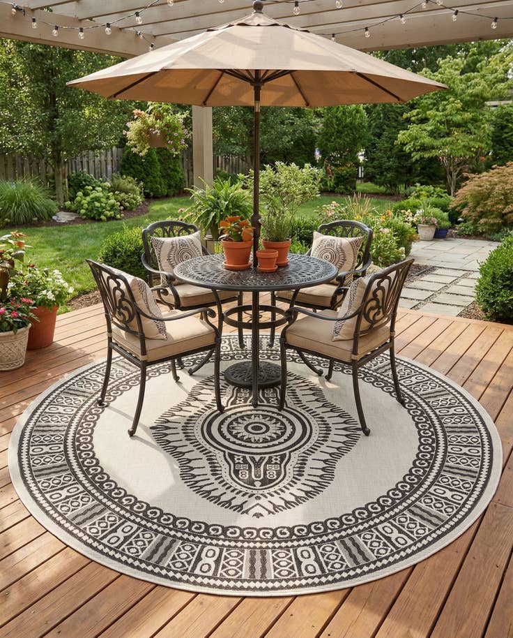 Detail image of 13' x 13' Easy-Clean Traditional Indoor / Outdoor Round Rug