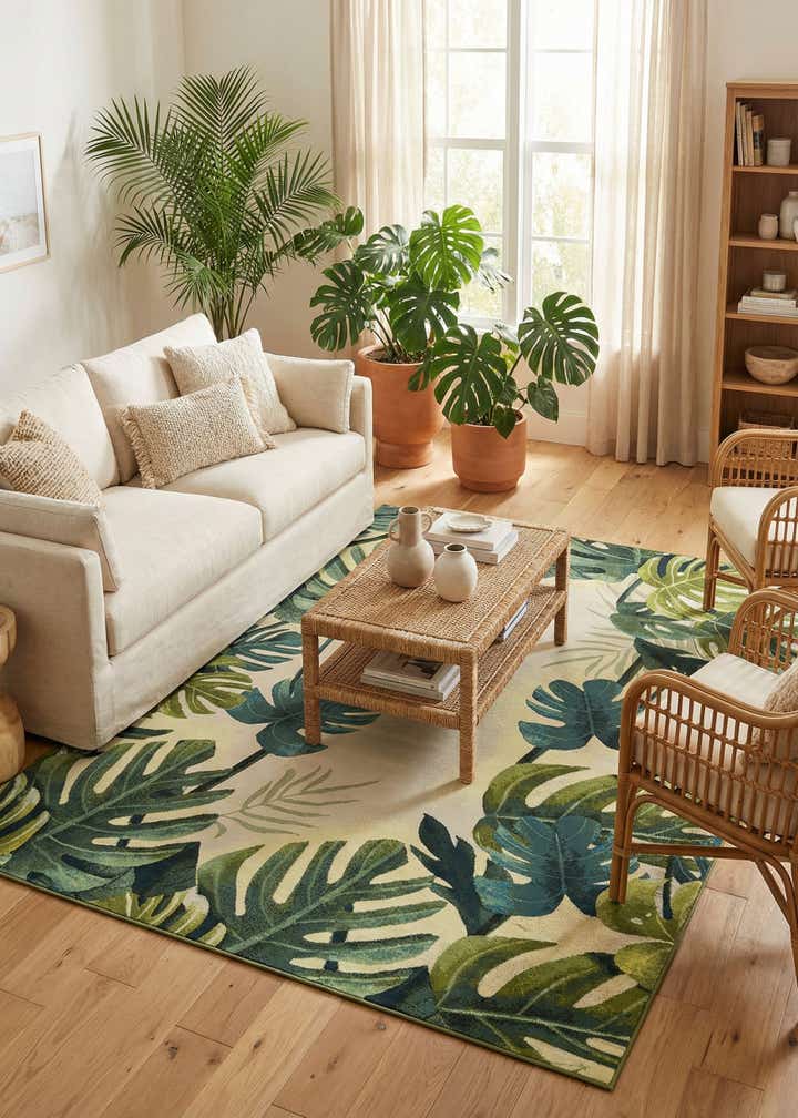 7' 10 x 11' Easy-Clean Botanical Indoor / Outdoor Rug
