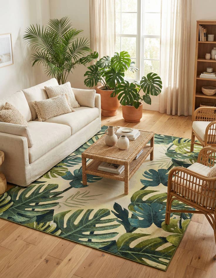 Detail image of 7' 10 x 11'  Washable Botanical Indoor / Outdoor Rug